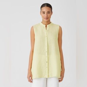 Eileen Fisher Garment-Dyed Organic Handkerchief Linen Sleeveless Shirt Citrus SP